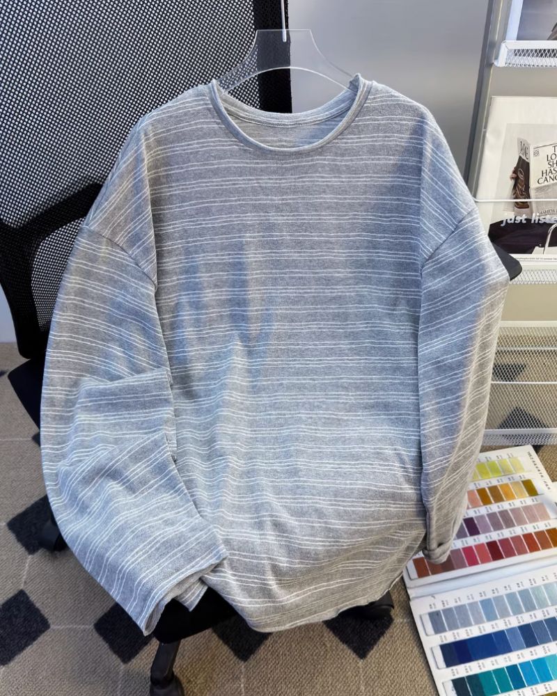 Oversized Striped Long Sleeve Tee - American Casual Relaxed Fit