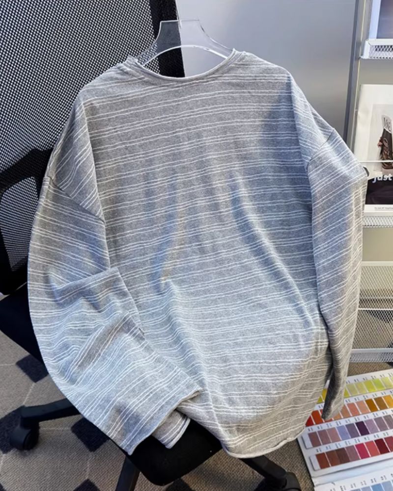 Oversized Striped Long Sleeve Tee - American Casual Relaxed Fit