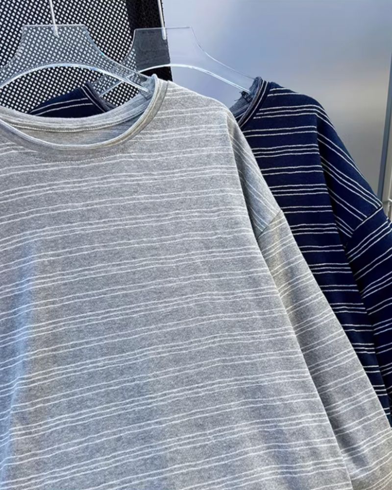 Oversized Striped Long Sleeve Tee - American Casual Relaxed Fit