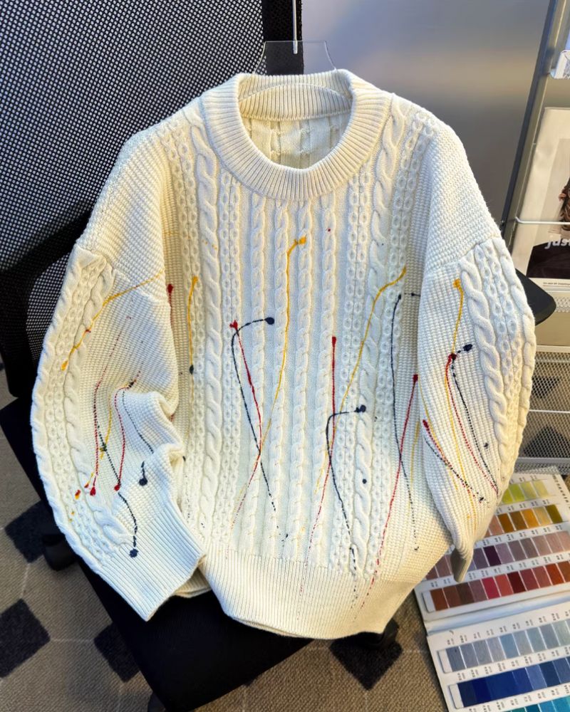 Artistic Graffiti Cable Knit Sweater - Oversized Unisex Pullover