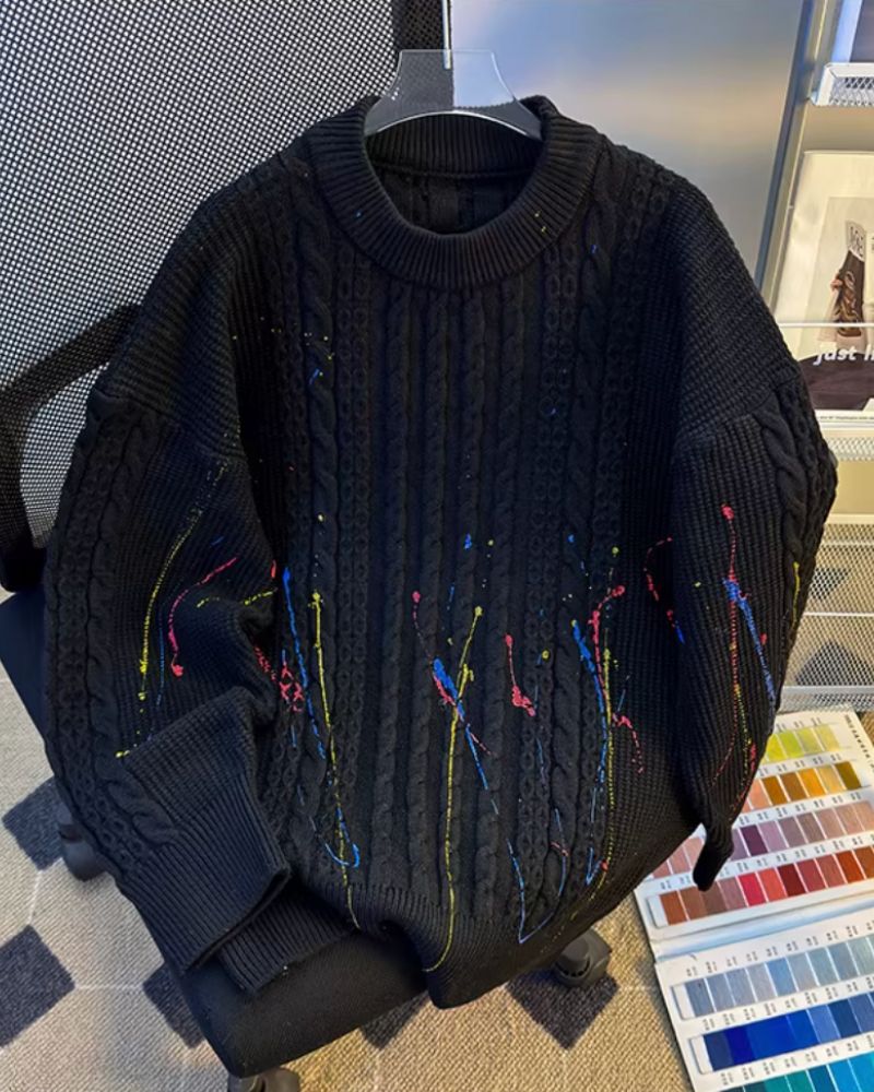 Artistic Graffiti Cable Knit Sweater - Oversized Unisex Pullover
