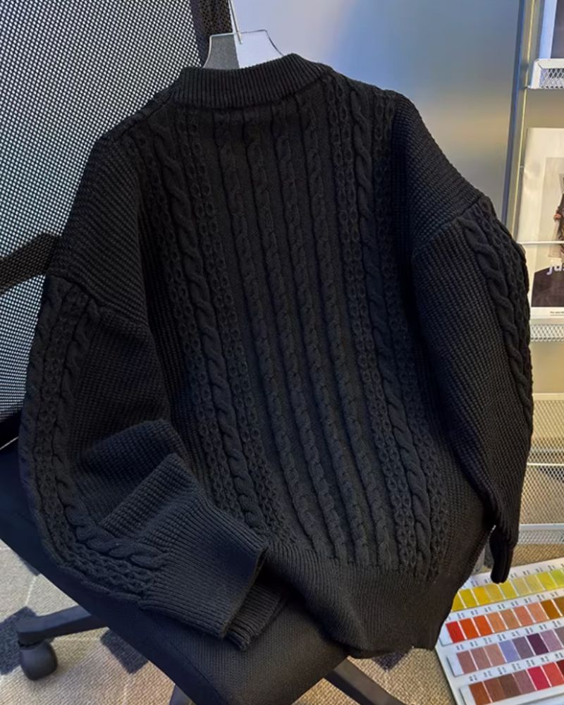 Artistic Graffiti Cable Knit Sweater - Oversized Unisex Pullover