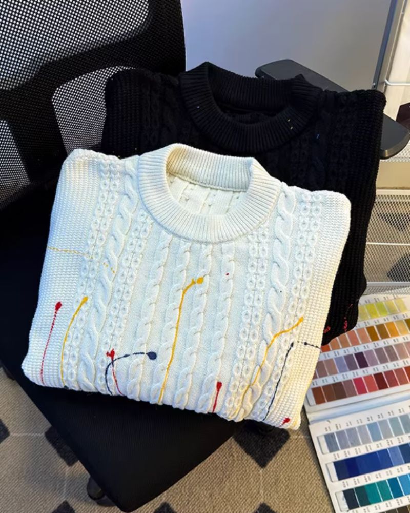 Artistic Graffiti Cable Knit Sweater - Oversized Unisex Pullover